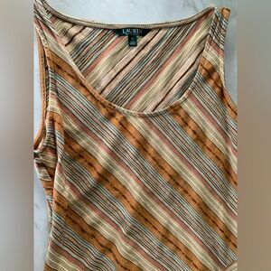 Lauren Ralph Lauren Cotton Desert Stripe Flare Dress Fall Autumn Boho XL Maxi